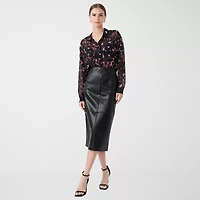 RM Rebecca Minkoff Womens Midi Faux Leather Pencil Skirt