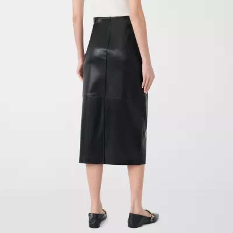 RM Rebecca Minkoff Womens Midi Faux Leather Pencil Skirt
