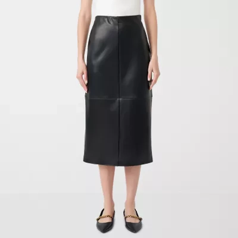 RM Rebecca Minkoff Womens Midi Faux Leather Pencil Skirt