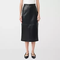 RM Rebecca Minkoff Womens Midi Faux Leather Pencil Skirt