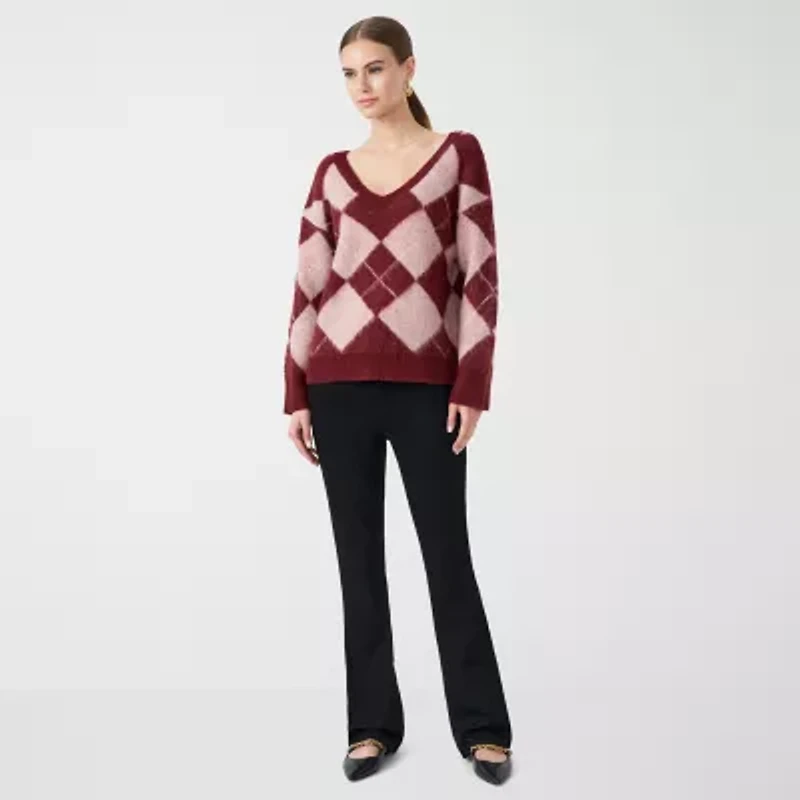 RM Rebecca Minkoff Womens V Neck Long Sleeve Pullover Sweater