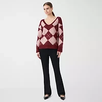 RM Rebecca Minkoff Womens V Neck Long Sleeve Pullover Sweater