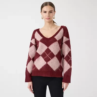 RM Rebecca Minkoff Womens V Neck Long Sleeve Pullover Sweater