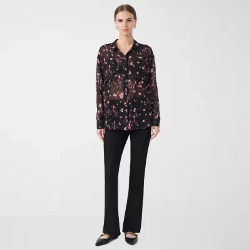 RM Rebecca Minkoff Womens Cuffed Long Sleeve Regular Fit Button-Down Shirt