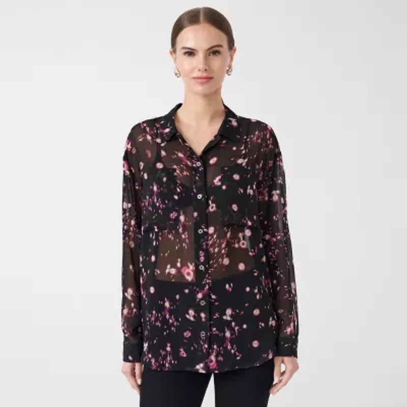 RM Rebecca Minkoff Womens Cuffed Long Sleeve Regular Fit Button-Down Shirt