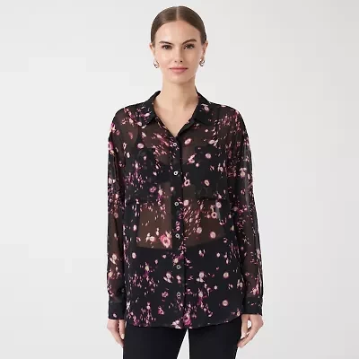 RM Rebecca Minkoff Womens Cuffed Long Sleeve Regular Fit Button-Down Shirt