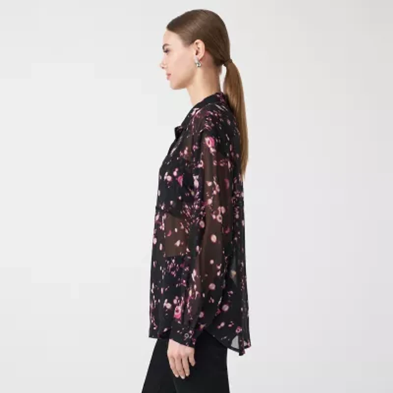 RM Rebecca Minkoff Womens Cuffed Long Sleeve Regular Fit Button-Down Shirt