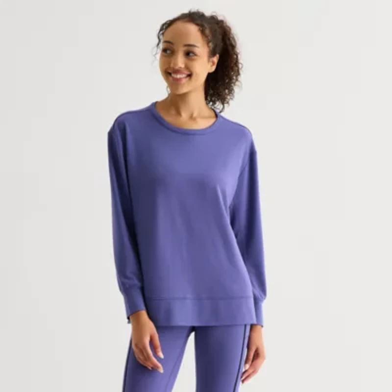 Xersion Womens Soft French Terry Crew Neck Long Sleeve Sweatshirt