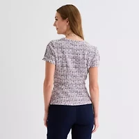Liz Claiborne Womens Crew Neck Short Sleeve Peplum Top