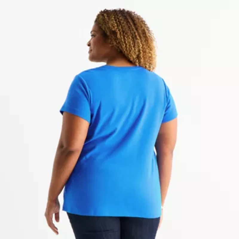 St. John's Bay Womens Plus V Neck Short Sleeve T-Shirt