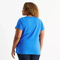 St. John's Bay Womens Plus V Neck Short Sleeve T-Shirt