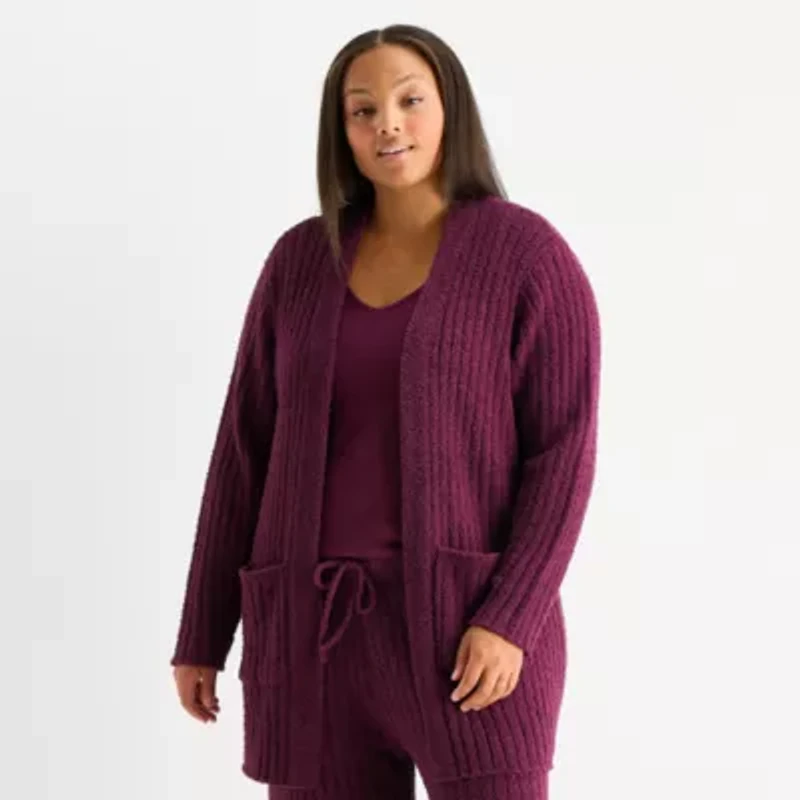 Ambrielle Cardigan Womens Long Sleeve Plus Pajama Top