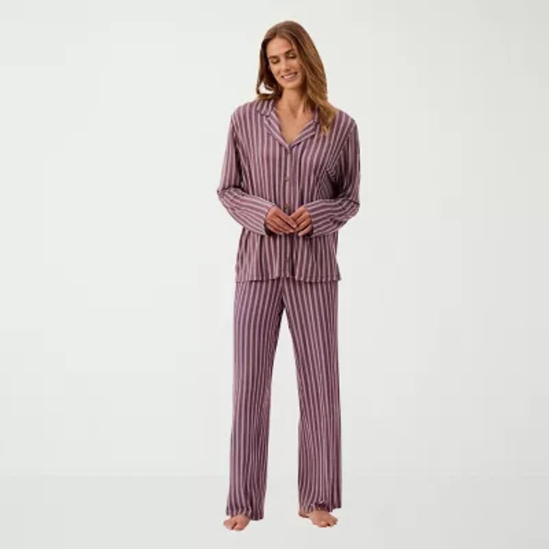 Martha Stewart Womens Long Sleeve 2-pc. Average Figure Pajama Top
