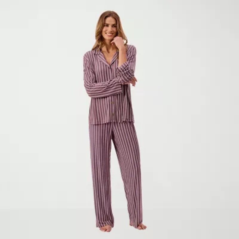 Martha Stewart Womens Long Sleeve 2-pc. Average Figure Pajama Top
