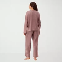 Martha Stewart Womens Waffle Round Neck Long Sleeve 2-pc. Average Figure Pajama Top
