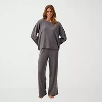 Martha Stewart Womens Waffle Round Neck Long Sleeve 2-pc. Pajama Top