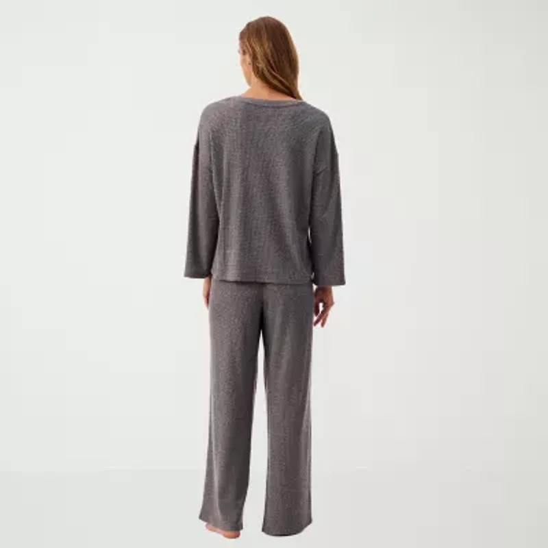 Martha Stewart Womens Waffle Round Neck Long Sleeve 2-pc. Pajama Top