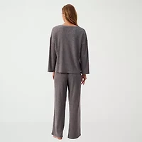 Martha Stewart Womens Waffle Round Neck Long Sleeve 2-pc. Pajama Top