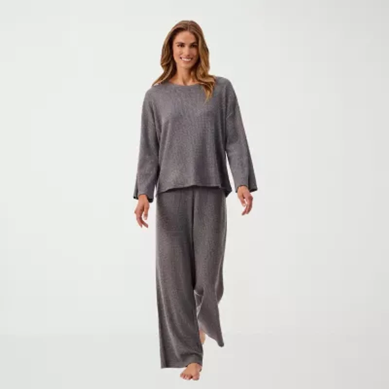 Martha Stewart Womens Waffle Round Neck Long Sleeve 2-pc. Pajama Top