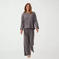 Martha Stewart Womens Waffle Round Neck Long Sleeve 2-pc. Pajama Top