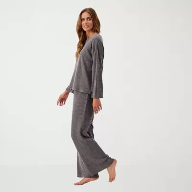 Martha Stewart Womens Waffle Round Neck Long Sleeve 2-pc. Pajama Top