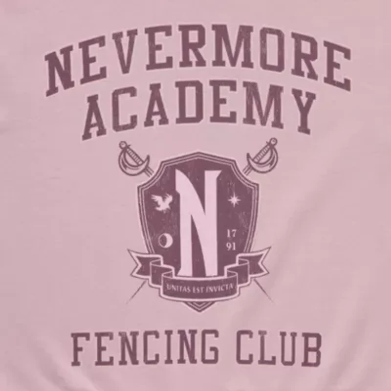 New World Wednesday Adams Nevermore Fencing Club Crew Sweatshirt Womens Neck Long Sleeve Addams Juniors