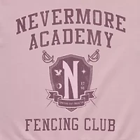 New World Wednesday Adams Nevermore Fencing Club Crew Sweatshirt Womens Neck Long Sleeve Addams Juniors