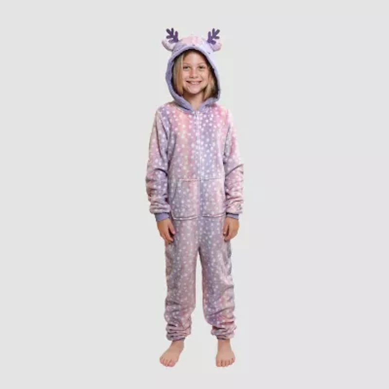 Dream Big Peace Out Little & Kid Girls Plush Hooded Long Sleeve One Piece Pajama