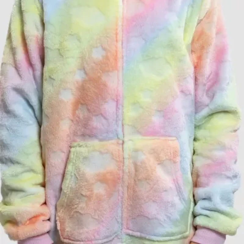 Dream Big Peace Out Little & Kid Girls Plush Hooded Long Sleeve One Piece Pajama