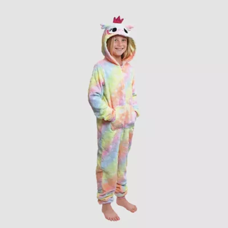 Dream Big Peace Out Little & Kid Girls Plush Hooded Long Sleeve One Piece Pajama