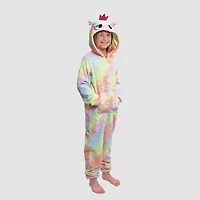Dream Big Peace Out Little & Kid Girls Plush Hooded Long Sleeve One Piece Pajama