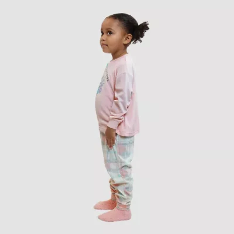 Dream Big Peace Out Toddler Girls Velour Crew Neck Long Sleeve 3-pc. Pajama Sets