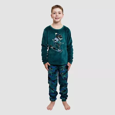 Dream Big Peace Out Little & Kid Boys Plush Crew Neck Long Sleeve 2-pc. Pajama Sets