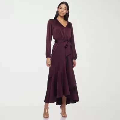 Premier Amour Womens Long Sleeve High-Low Maxi Dress