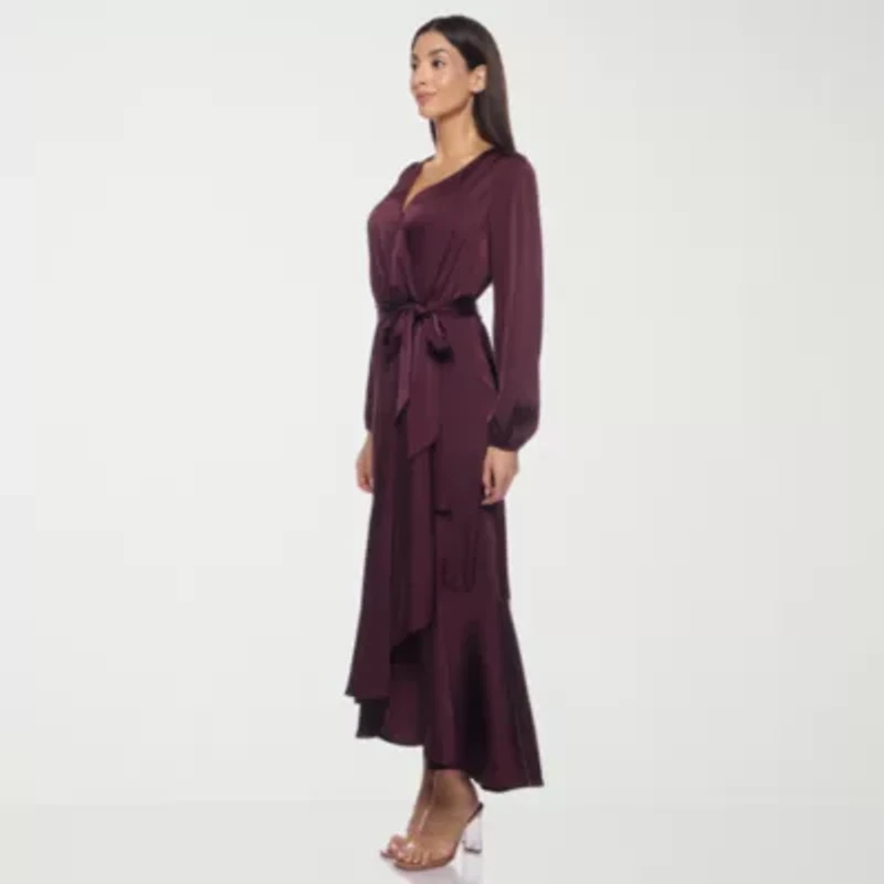 Premier Amour Womens Long Sleeve High-Low Maxi Dress