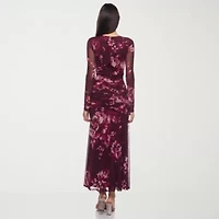 Premier Amour Womens Long Sleeve Midi Floral Sheath Dress