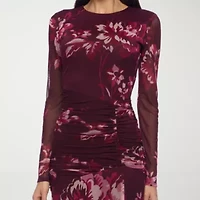 Premier Amour Womens Long Sleeve Midi Floral Sheath Dress