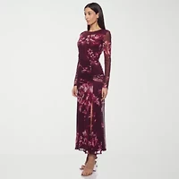 Premier Amour Womens Long Sleeve Midi Floral Sheath Dress
