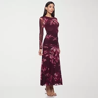 Premier Amour Womens Long Sleeve Midi Floral Sheath Dress