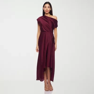 Premier Amour Womens Short Sleeve High-Low Fit + Flare Dress