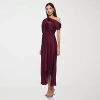 Premier Amour Womens Short Sleeve High-Low Fit + Flare Dress