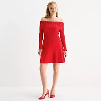 by&by Off Shoulder Womens Juniors Long Sleeve Embellished Sweater Dress