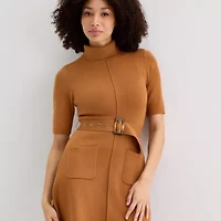 Willow Glenn Womens Short Sleeve Belted Sweater Dress