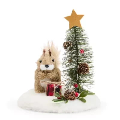 North Pole Trading Co. Sisal Squirrel With Tree Christmas Tabletop Decor