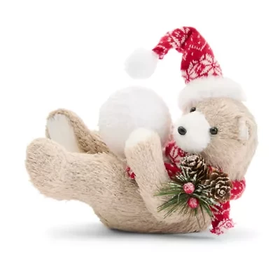 North Pole Trading Co. Sisal Bear With Snowball Christmas Tabletop Decor