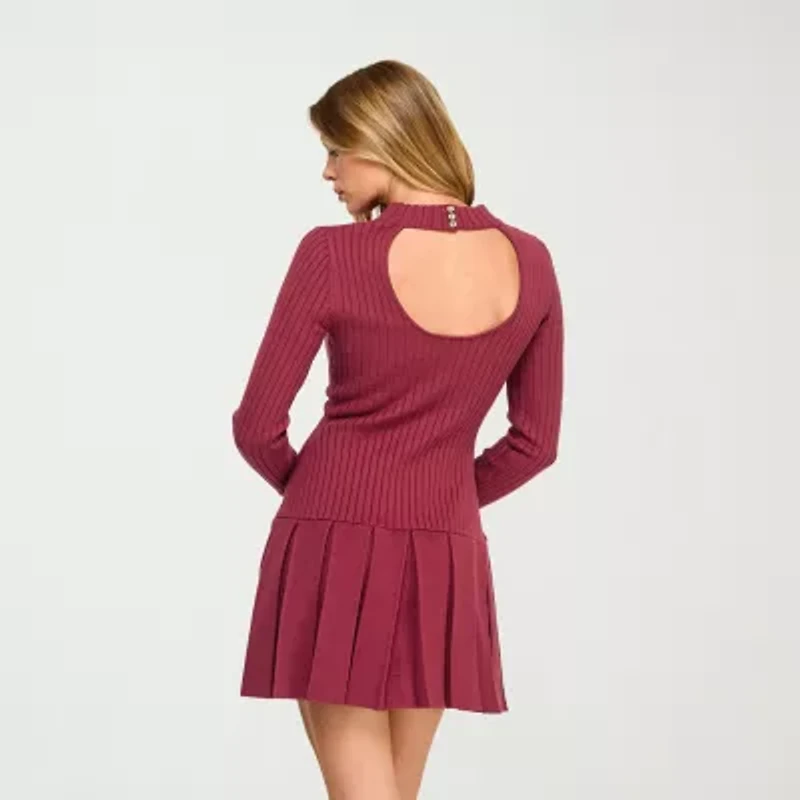 City Triangle Womens Juniors Long Sleeve Cut Outs Sweater Dress