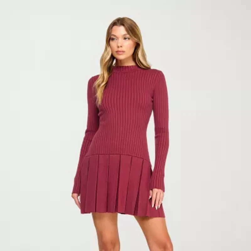 City Triangle Womens Juniors Long Sleeve Cut Outs Sweater Dress