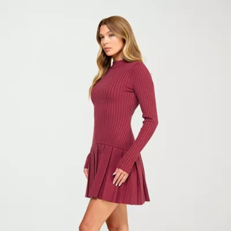 City Triangle Womens Juniors Long Sleeve Cut Outs Sweater Dress