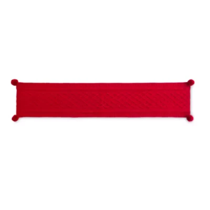 North Pole Tranding Co. Chenille Knit with Pom Pom Table Runner