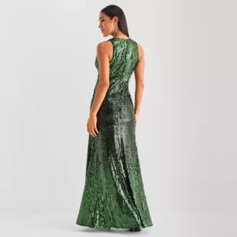 Bob Mackie Womens Sleeveless Sequin Evening Gown